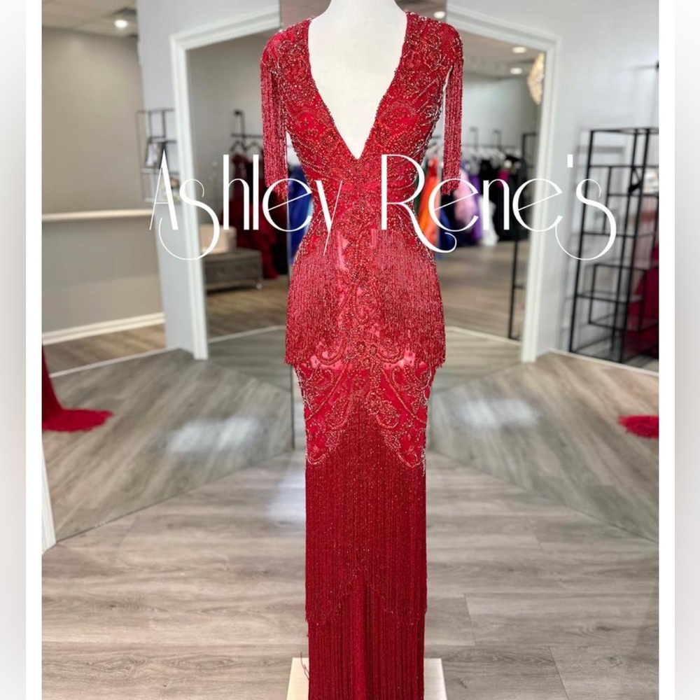 Sherri Hill Couture Elegant Red Beaded Gown Size 4